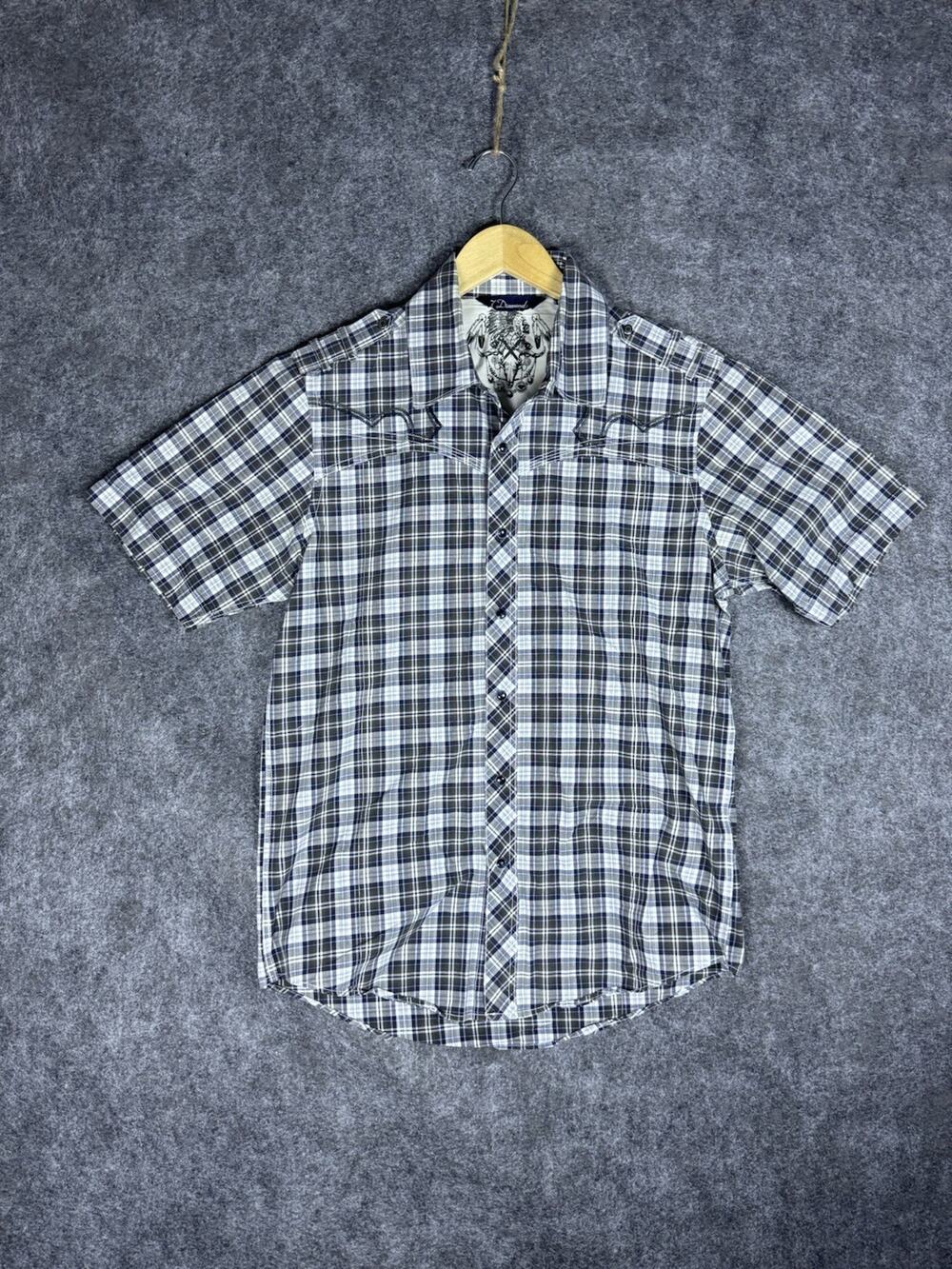 7 Diamonds Shirt Mens Large Plaid Western Pearl Snap Short Sleeve
